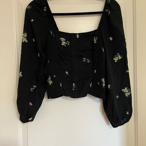 Abound Black Floral Women's Blouse